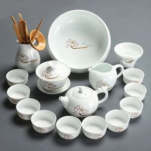 White Porcelain Creative Ceramic Kung Fu Tea Set Household Tea Cup Teapot Jingdezhen Simple Covered Bowl Teapot