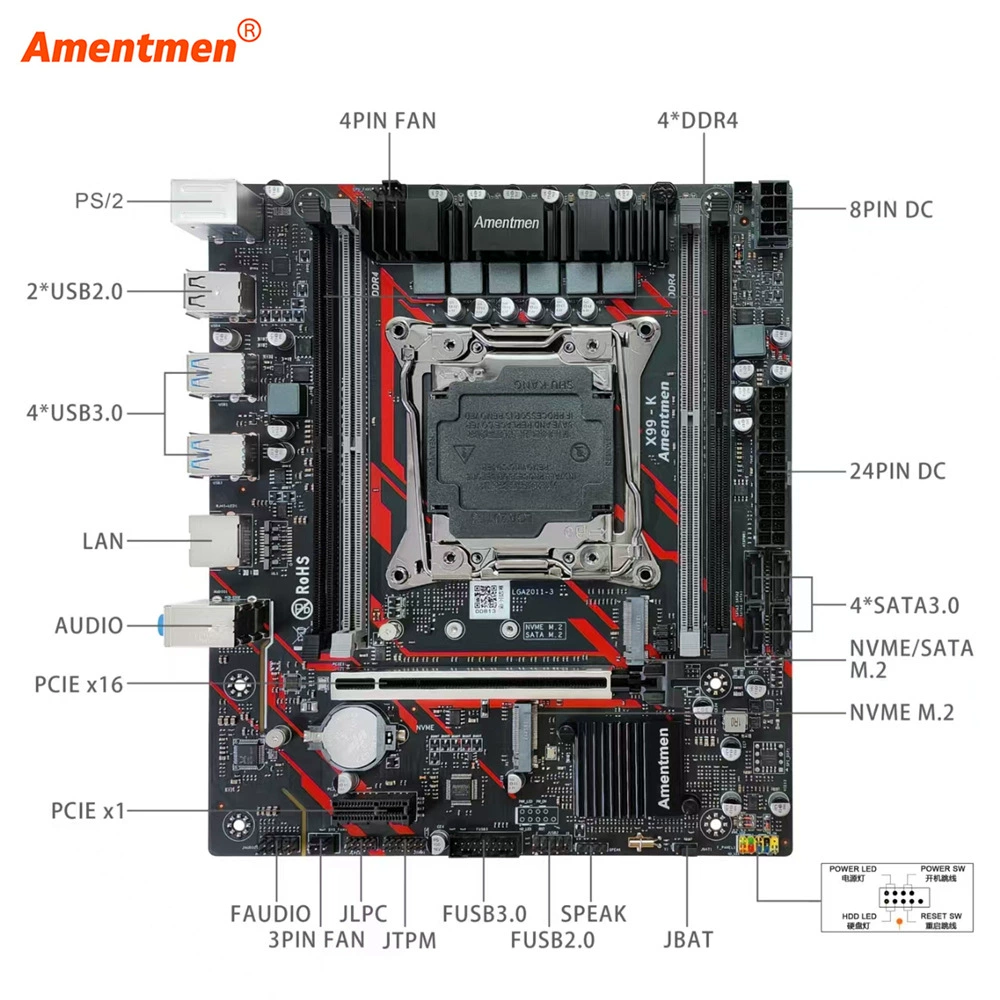 Amentmen X99-K 2680V3 2*8=16G D4 RAM материнская плата набор TMP2.0