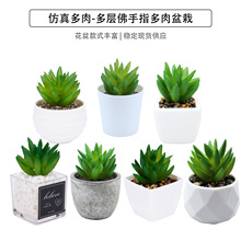 现货仿真多肉佛手指盆栽桌面摆件礼品迷你绿植盆景TEMU仿真植物