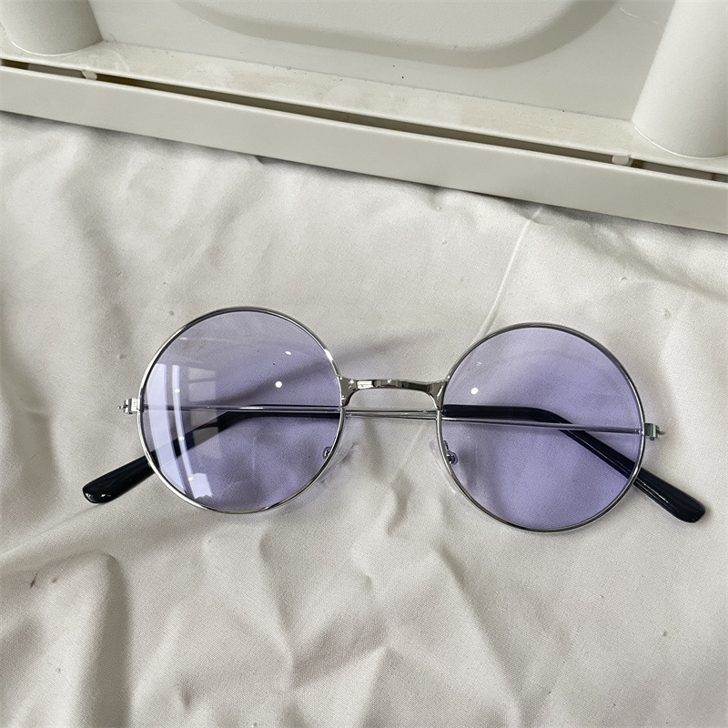 レトロな円枠サングラス紫色のドーパミンギャルメガネ男紫外線防止近視サングラス女性の丸い顔