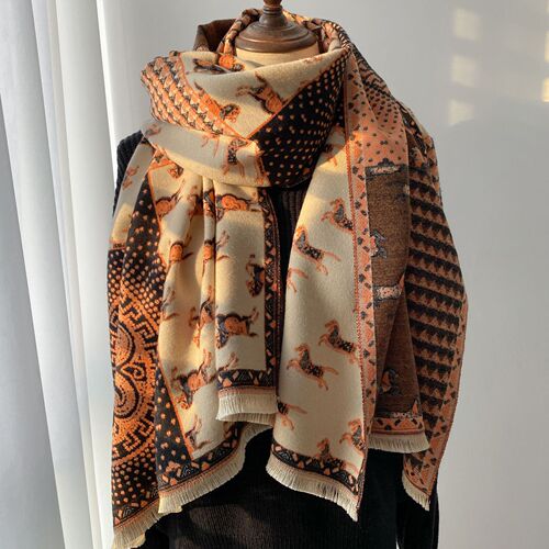  Retro Carriage Autumn and Winter New Warm Scarf Women's Air-conditioned Room Imitation Cashmere Large Shawl Scarf Thickened Outerwear