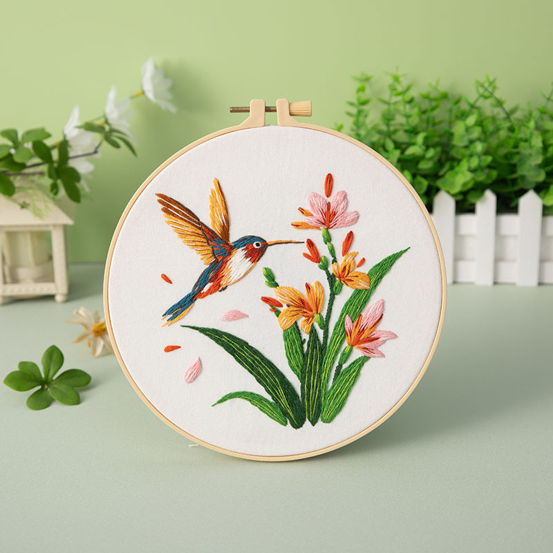 Paquete de material de bordado a mano de bricolaje, colibrí, martín pescador, flor, pájaro, pájaro, bordado de tela, nuevo original, inglés transfronterizo