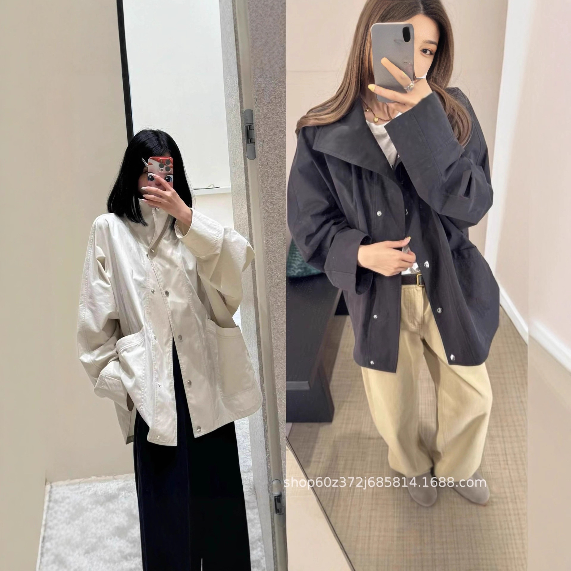 In Stock 25 New Niche Design Tt Nordic Minimalist Style Batwing Sleeve Thin Stand Collar Short Jacket Trench Coat for Women
