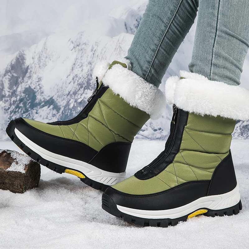 Zapatos de invierno europeos de algodón de mujer, botas de nieve, calentamiento, suela gruesa antideslizante, zapatos de viaje de mujer de tamaño grande image 4