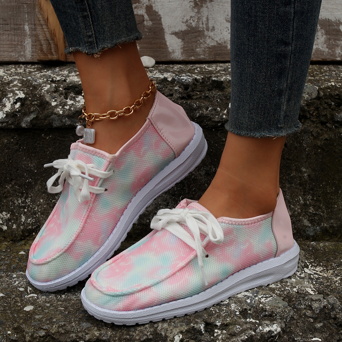 Women's Shoes large size color matching low top shoes flat round head graffiti canvas breathable sneakers _voghion.com