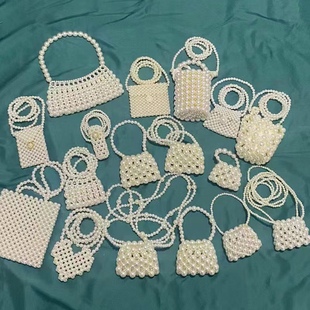 Pearl bag women's small messenger bag woven bag Internet celebrity ins retro handmade beaded bag all-Match mini chain bag