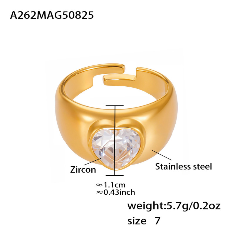 鑫艺鑫欧美跨境新款饰品5A锆石爱心开口戒指组合不锈钢18k镀真金|undefined