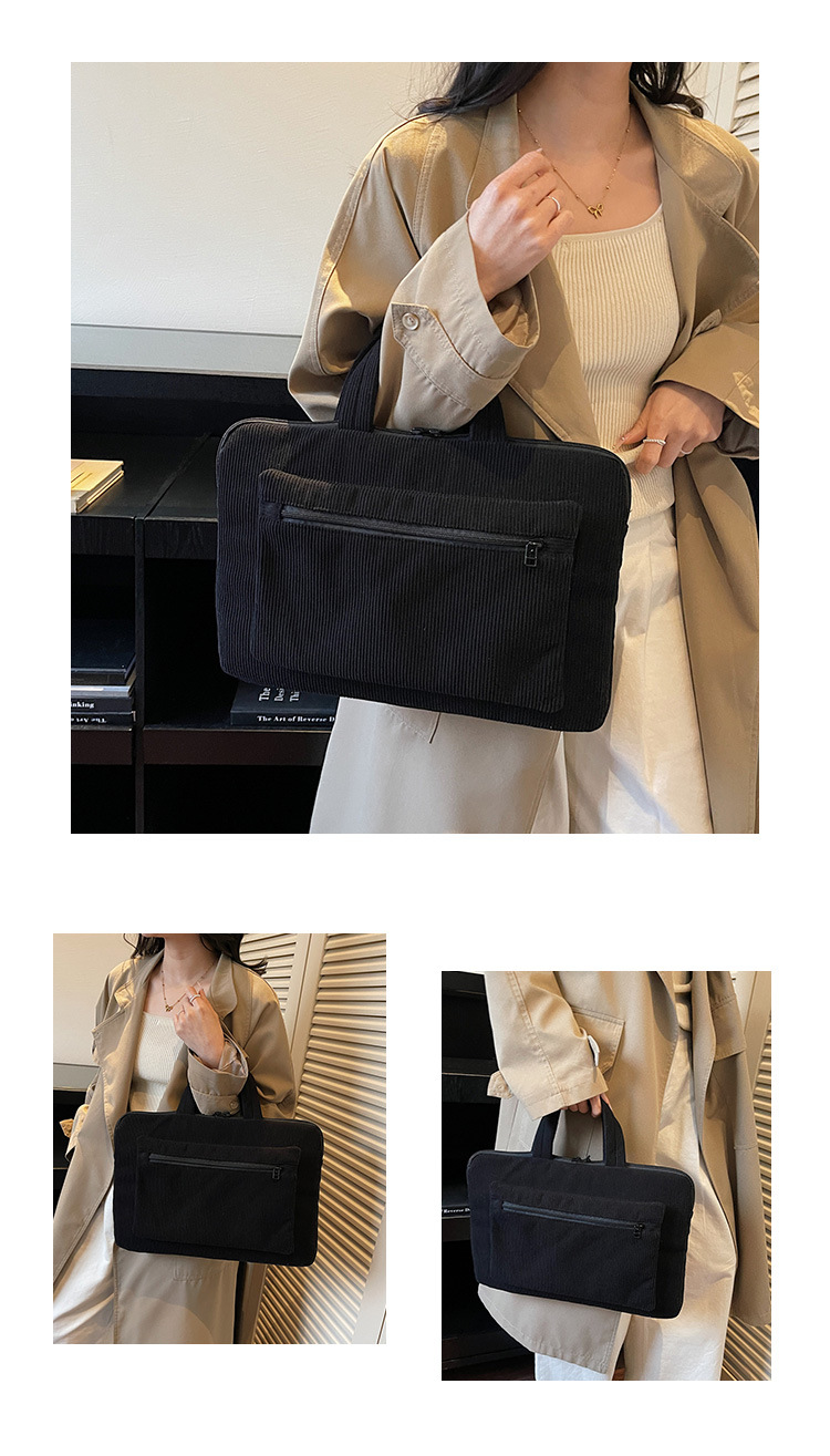 ng2510227 Bolsa feminina de veludo cotelê de 14 polegadas, modelo maleta simples e elegante para uso diário, ideal para notebooks e laptops._voghion.com