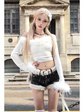 套装女2024冬季新款辣妹毛毛短款针织上衣高腰显瘦牛仔短裤两件套