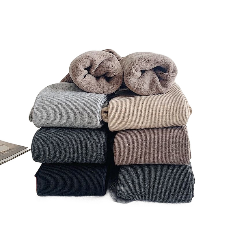 가을과 겨울 여성 레깅스 플러스 벨벳 두꺼운 코튼 하이웨이스트 대형 사이즈 아우터웨어 세로 줄무늬 실 레깅스 봄과 가을