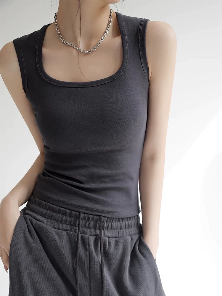 Женская кофточка со встроенным бюстгальтером на лето 2025 года, новая верхняя одежда, боковое прикрытие груди, спортивная спинка, чистый хлопок, широкие бретели, базовый топ, модный.