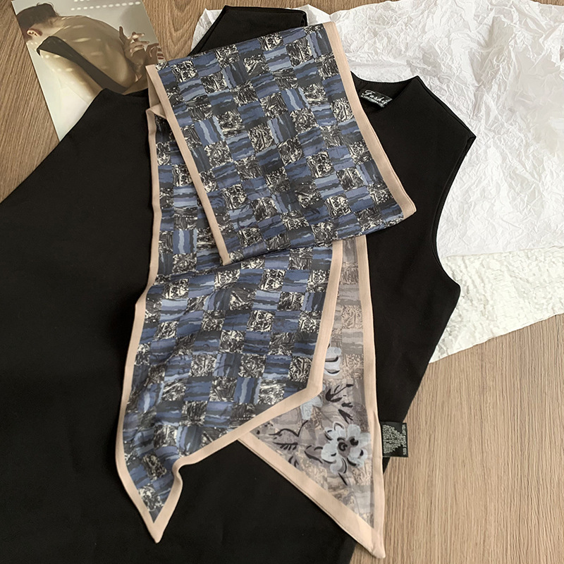 Primavera y otoño bufanda de seda coreana cinturón para el cabello bufanda larga de moda de doble capa para mujer bufanda de piel de seda de imitación bufanda de cuello fino bufanda profesional de todo fósforo
