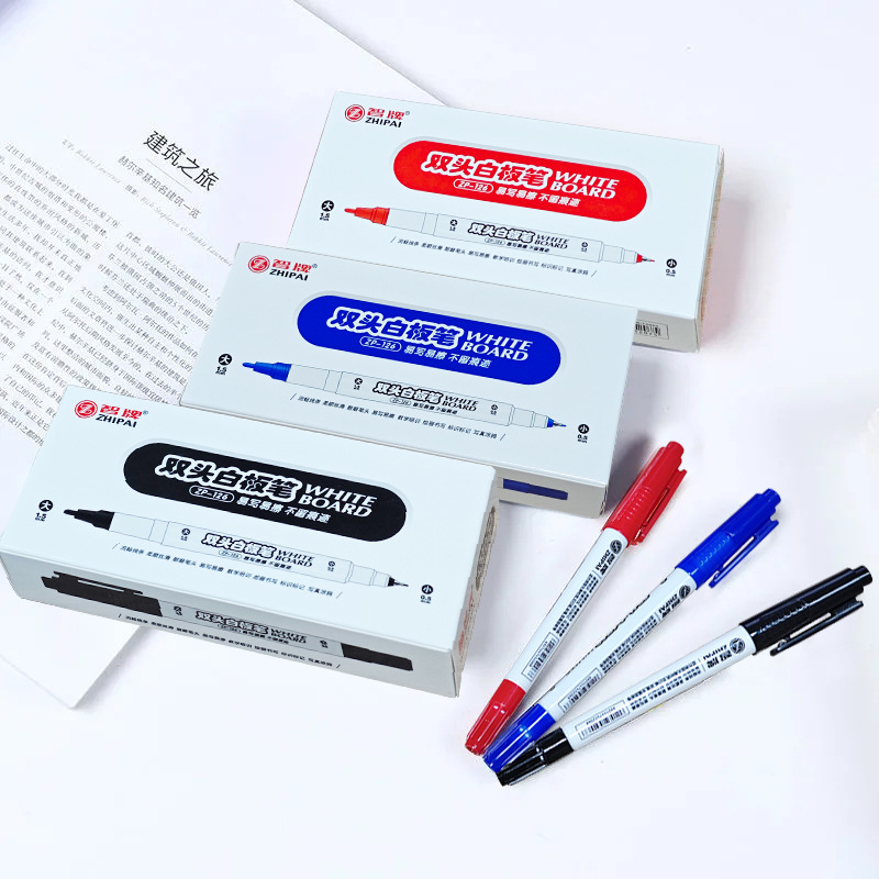 Bolígrafo de pizarra borrable de dos cabezas para maestros de pizarra de escritorio de negocios, lápiz de pizarra de agua negro, azul y rojo tricolor