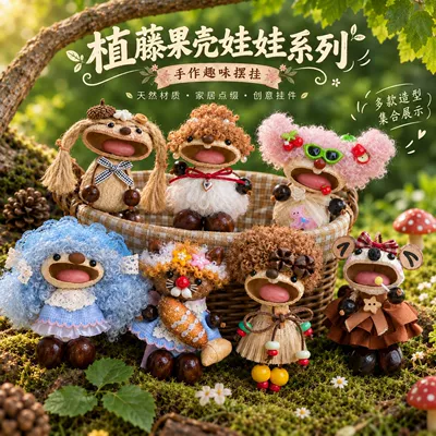 New Chinese-style fruit shell doll car hanging wind chime, fruit shell ornament, bag charm, Yunnan-style gift for women, handmade DIY