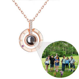 跨境小众100种语言我爱你圆心投影项链diy照片定 制情人节礼物