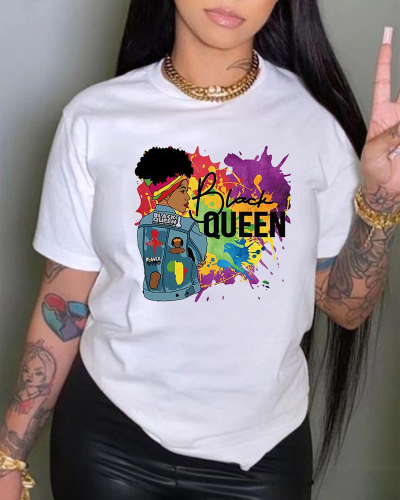 Qadın Afrika Qız Çapı Qara T-shirt