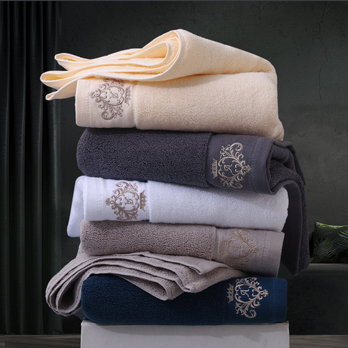 Pure Cotton 500g Thick Absorbent Bath Towel with Damask Pattern Family Plain Color Bath Towel Beach Towel Wholesale
