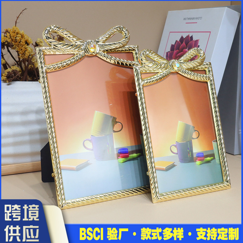 Cross-Border Hot-Selling Retro Zinc Alloy Butterfly Bow Metal Photo Frame Home Decoration Table Ornament Gift Wholesale