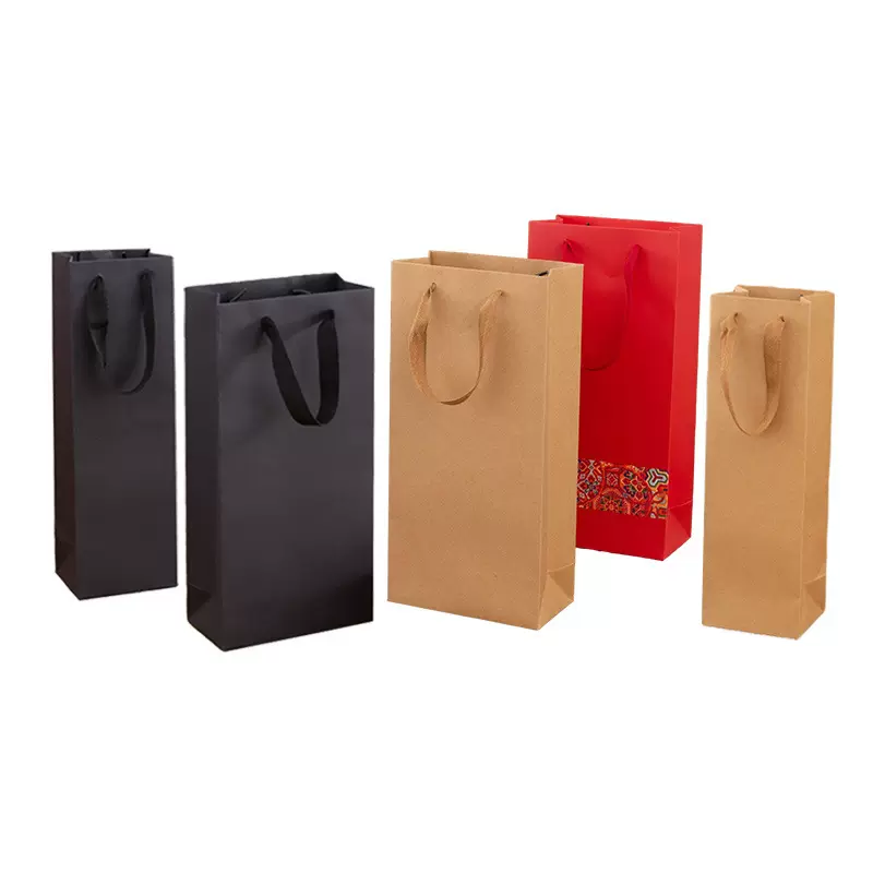 工厂批发黑色酒袋时尚双支单支加厚手提袋包装伴手礼烫金红酒袋