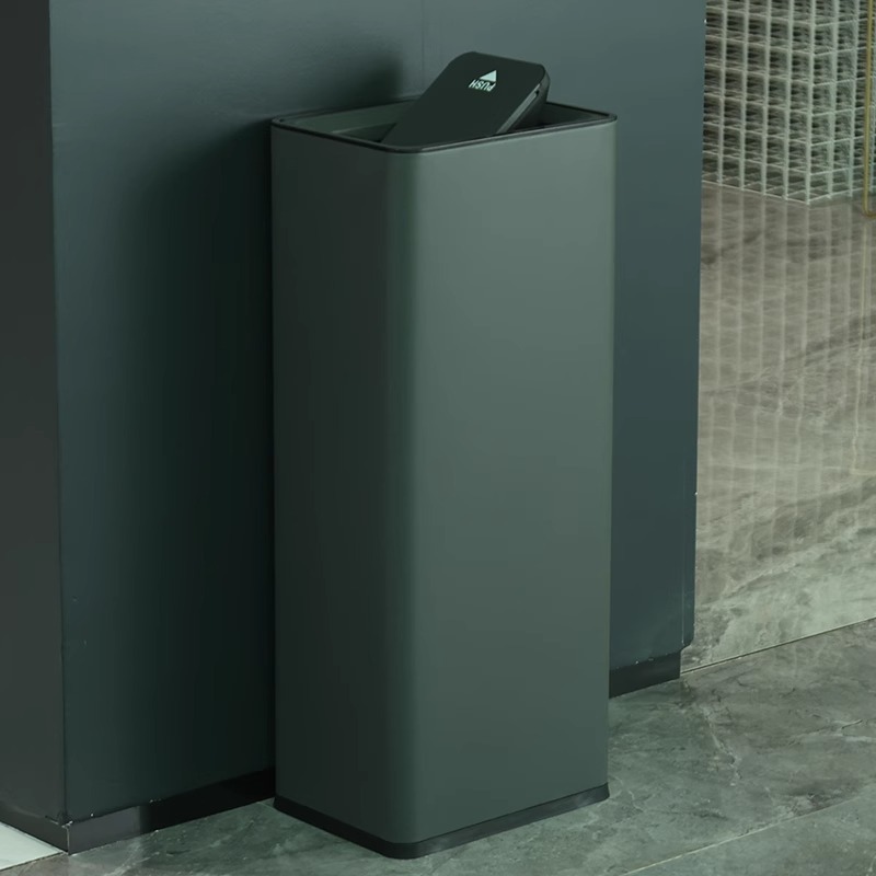 Basura de acero inoxidable toallitas de inodoro cubierta de papel de toallitas de gran capacidad oficina pasillo de caída directa cubo de almacenamiento