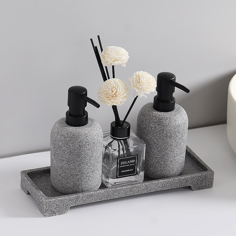 Juego de baño de arena y grava creativa nórdica, suministros de baño de hotel, botella de loción, botella de desinfectante de tocador, decoración de bandeja