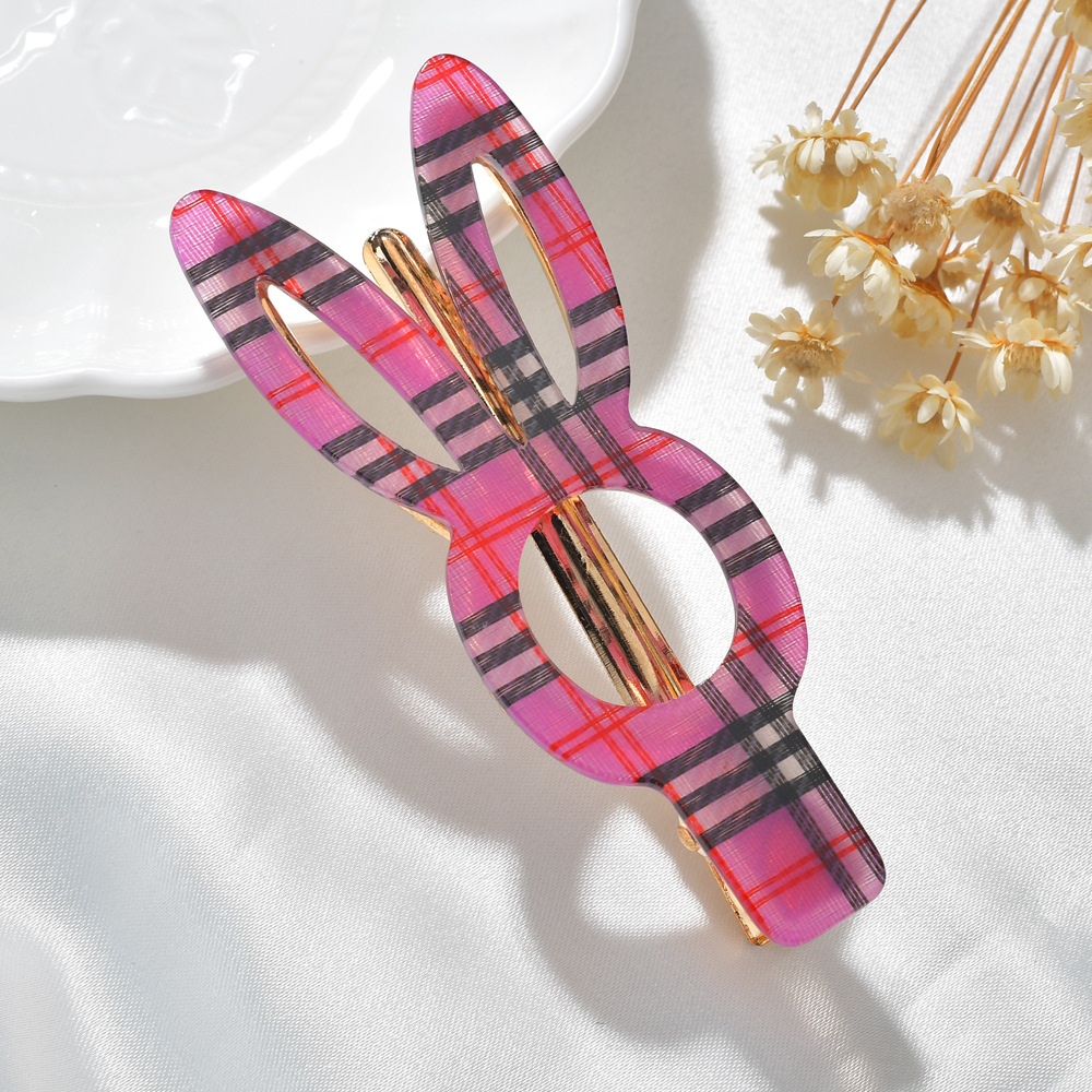 9g Weight No Inlaid Inlay Material Earrings Classification Fashion Acrylic Cloth Girl Cute Rabbit Plaid Hairpin Bb Clip