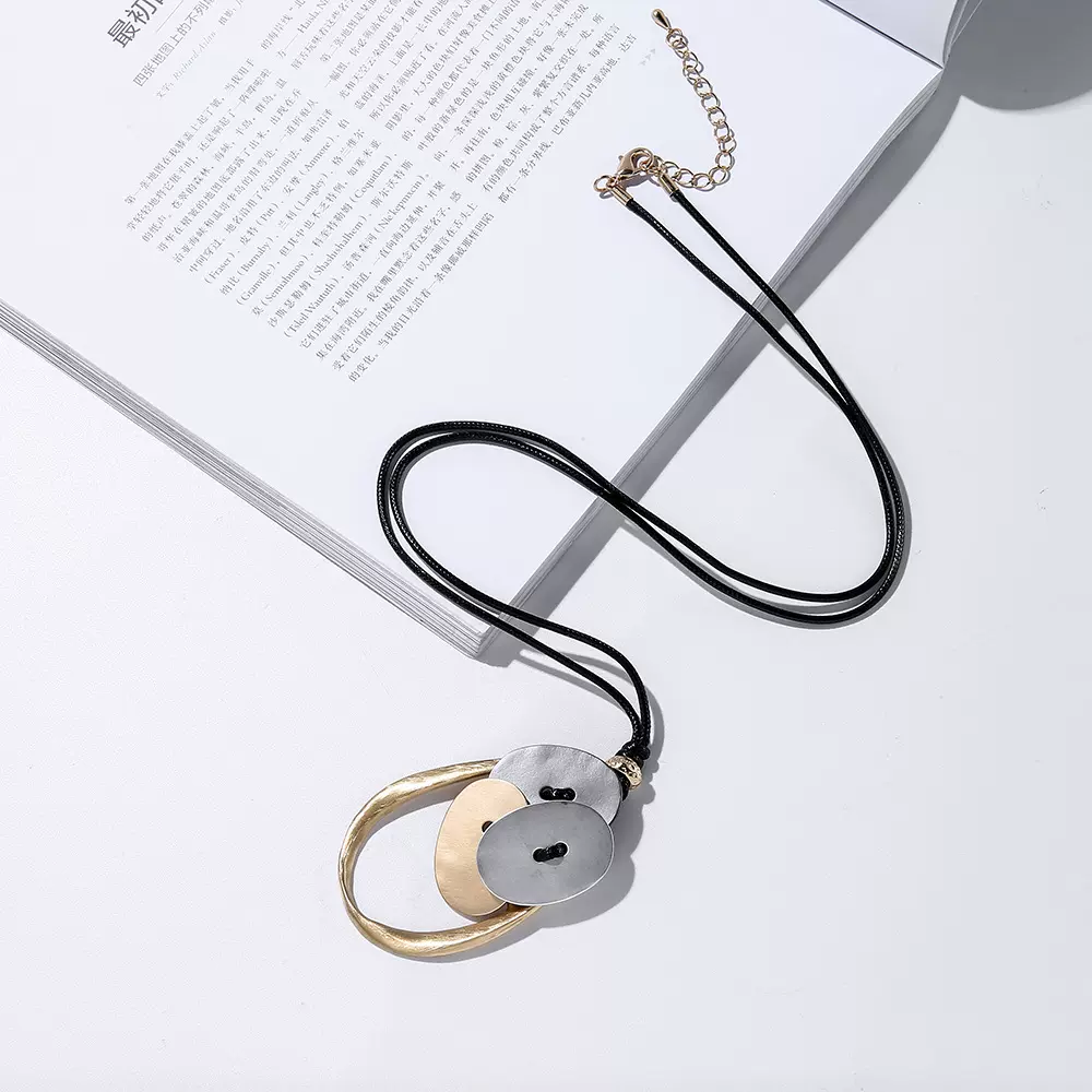 跨境饰品亚马逊爆款项链欧美简约冷淡风时尚钮扣女合金长毛衣链