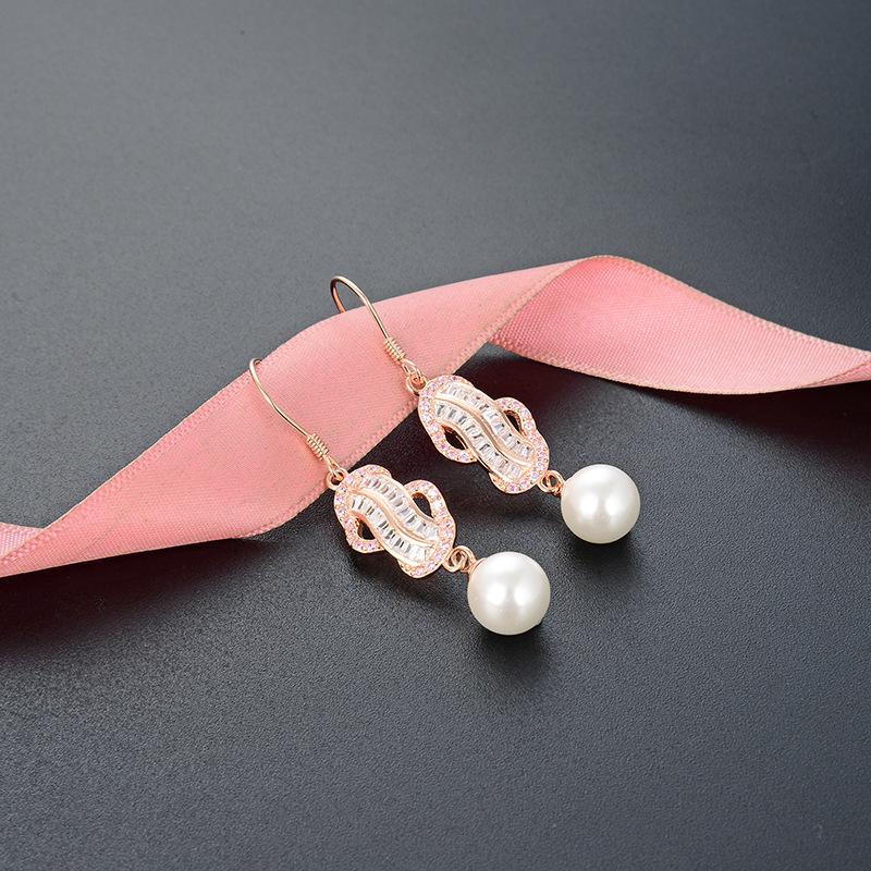 Cool accesorios de moda gancho de La Oreja de Corea del Sur s925 Plata Perla joyería pendientes de las mujeres elegantes pendientes de diamantes incrustados