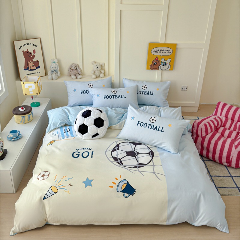 Boys Team Pure Cotton 40-Count Four-Piece Home Cartoon Quilt Cover Kidsren's Student Dormitory Bed Sheetss Bedding