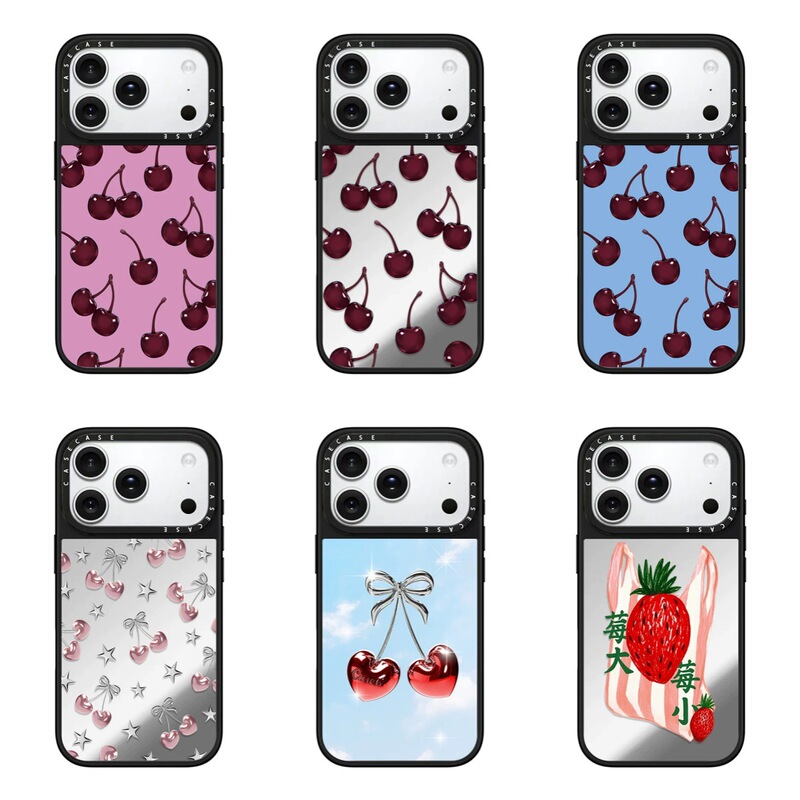 C brand cherry-patterned phone case, compatible with iPhone 18 Pro Max, 18 Pro, 17 Pro Max, and 17 Pro, with magnetic adsorption