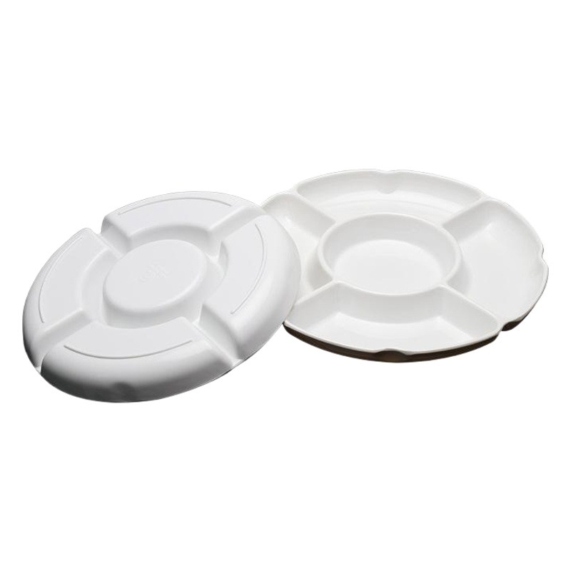 Plato de salmuera de cinco rejillas plato de fruta de plástico vajilla de porcelana de imitación de melamina blanca merienda plato de postre de fruta seca