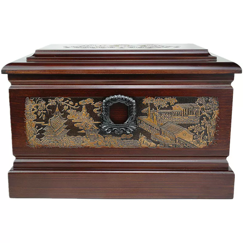 可降解殡葬用品骨灰盒山明水秀材质仿红木檀木细木密度板批发销售