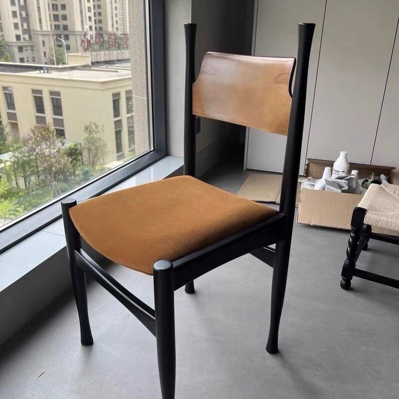 Vintage Home Dining Chair, Living Room Retro Solid Wood Designer Nordic Minimalist Light Luxury Backrest Chair, Modern French Style