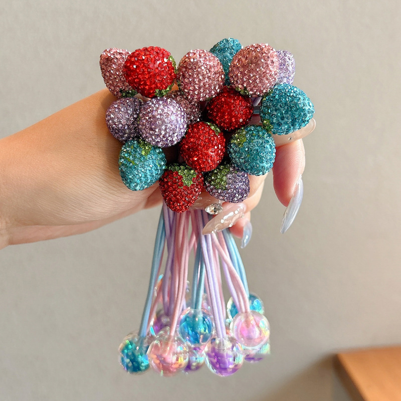 Versión coreana de diamantes con incrustaciones de diamantes, bola redonda de caramelo, cuerda para el cabello de lujo ligero, lazo para el cabello de mujer, cuerda para la cabeza de cola de caballo, banda de goma linda