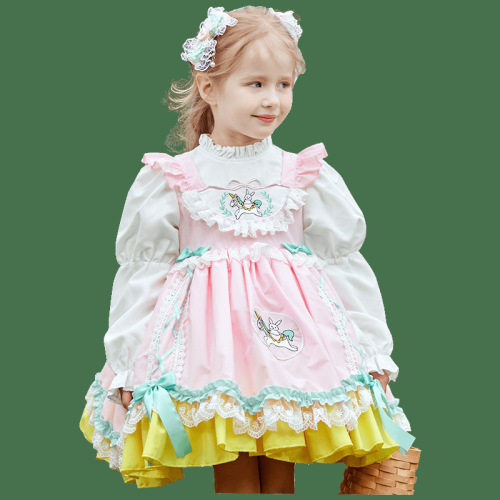Children's Spring 2024 New Embroidered Lolita Princess Dress for Girls, Children's Two-Piece Puffed Skirt