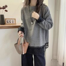 大码双面德绒蕾丝拼接长袖上衣女秋冬季2025新款宽松显瘦打底衫女