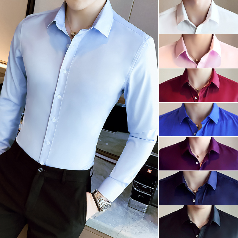 Korean style business shirt men's long-sleeved stretch shirt slim fit youth trendy handsome shirt 1301-CS59-P35