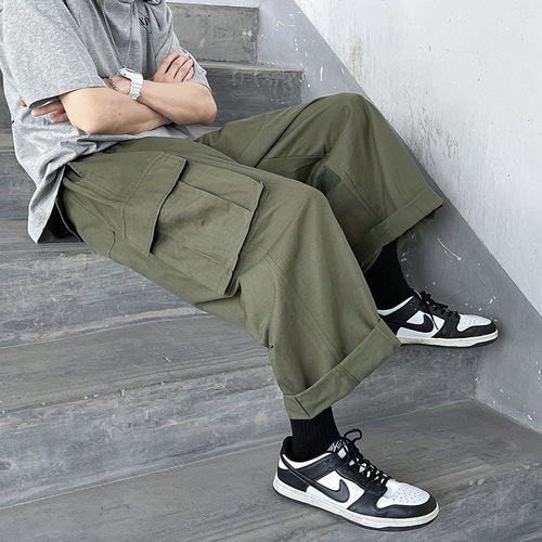 Men's Workwear Pants, Korean-Style Trendy Instagram-Approved Loose Straight-Leg Trousers, New Fashionable Techwear Multi-Pocket Casual Pants