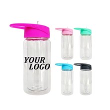 10oz双层直身塑料吸管杯打孔带提手户外运动水壶太空杯子