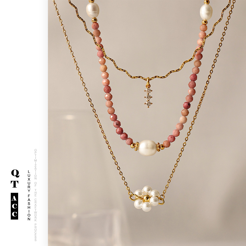 Fashion Commuting Romance Dream Púrpura Natural Stone Pearl Zircon Decoration Design Superposición Collar de cadena curva Mujeres