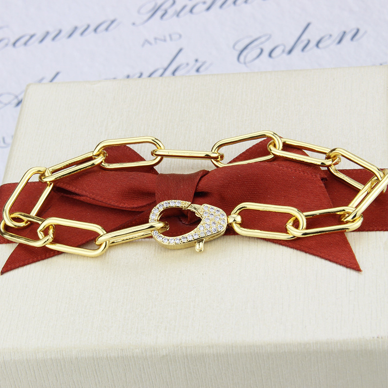 simple diamond square chain copper bracelet