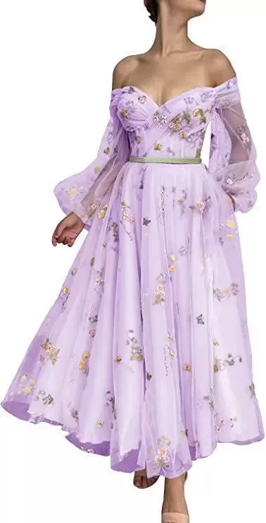 Shiffon lace elegant multicoloured dress, long skirt, Amazon, graduation party, mid-length