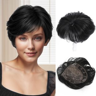 Foreign trade replacement block covers fine short hair top replacement piece women's short replacement block daily wear micro curly hair
