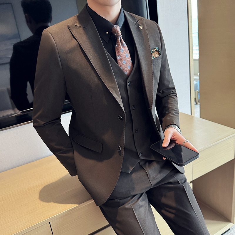 New Style Open-Front Lapel Suit Men's Three-Piece Business Casual Suit Groom Wedding Outfit