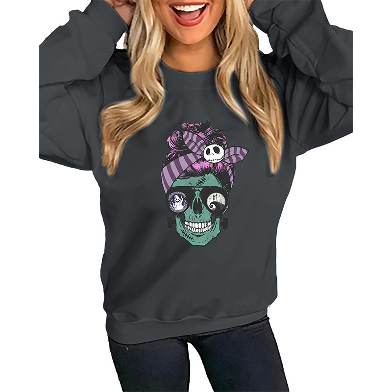 Herbst und Winter Neuer Rundhals Langarmpullover Damen Halloween Bedrucktes Oberteil_voghion.com