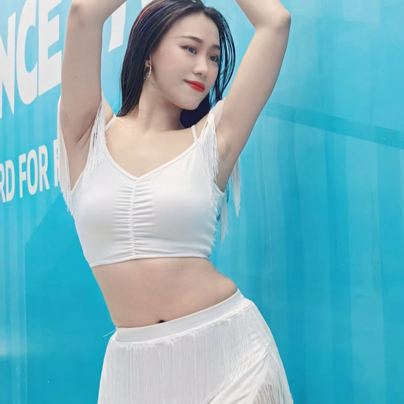 Swegal Belly Dance Practice Outfit White Mesh Tassel Skirt Long Set Oriental Dance Costume Enhances Elegance Swegal Belly Dance Practice Outfit White Mesh Tassel Skirt Long Set Oriental Dance Costume Enhances Elegance