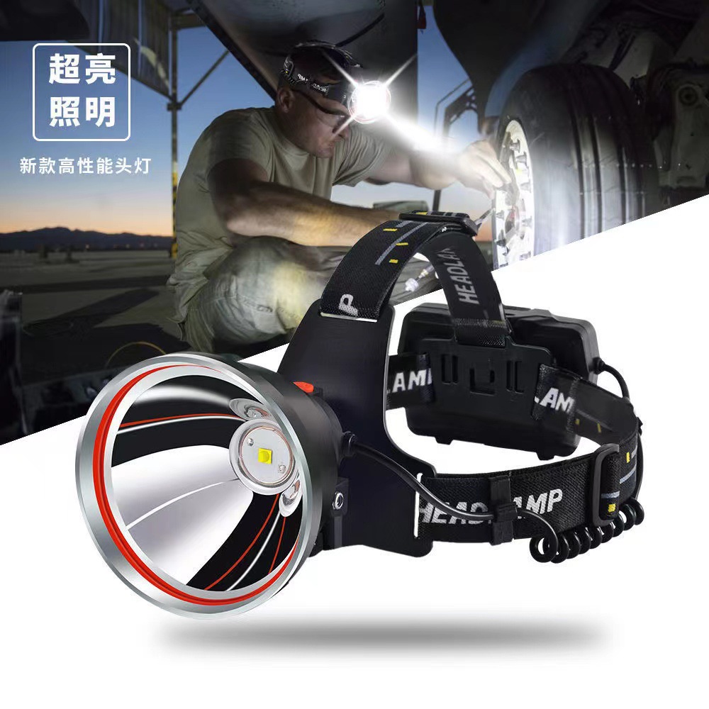 P50 fuerte luz LED Faro de carga súper brillante montado en la cabeza de largo alcance lámpara de minero al aire libre Super larga resistencia lámpara de pesca Gran taza de luz