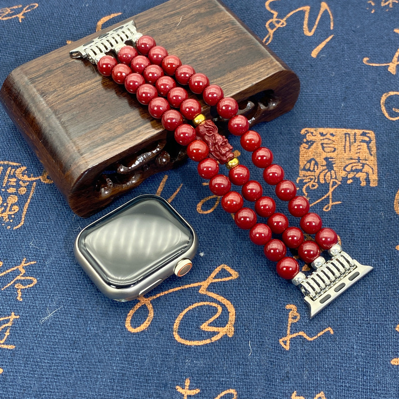 For Apple Watch Iwatch Cinnabar Beads Strap Elastic Beads Bracelet Play Bracelet Watch Strap