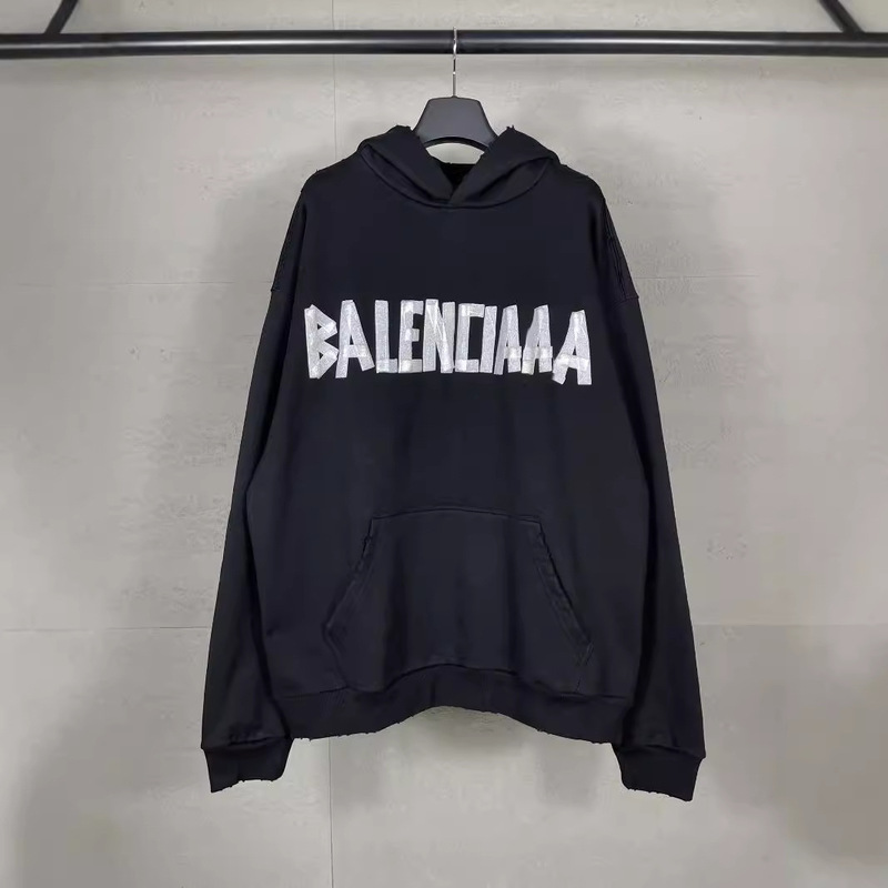 Correct Version of High Quality B's 25Ss Classic Tape Pulp Printed Washed and Frayed Loose Hooded Sweatshirt Correct Version of High Quality B's 25Ss Classic Tape Pulp Printed Washed and Frayed Loose Hooded Sweatshirt