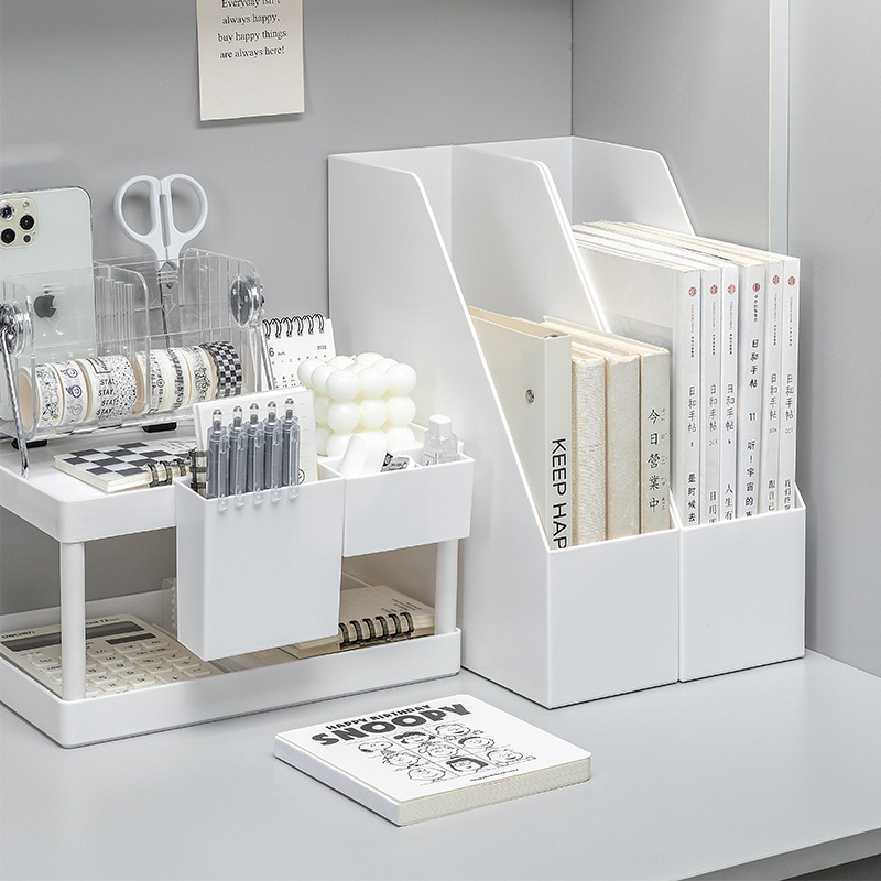 Bookstand Desktop Upright File Rack Japanese Minimalist Style Student File Box Dorm Room Organization Storage Box Bookshelf
